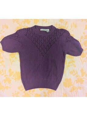 Vintage Sweater Blouse, Silk Blend, Short Sleeve, Original Shoulder Pads